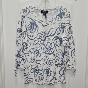 FDJ French Dressing Jeans Floral Print V-Neck Top - Blue and White